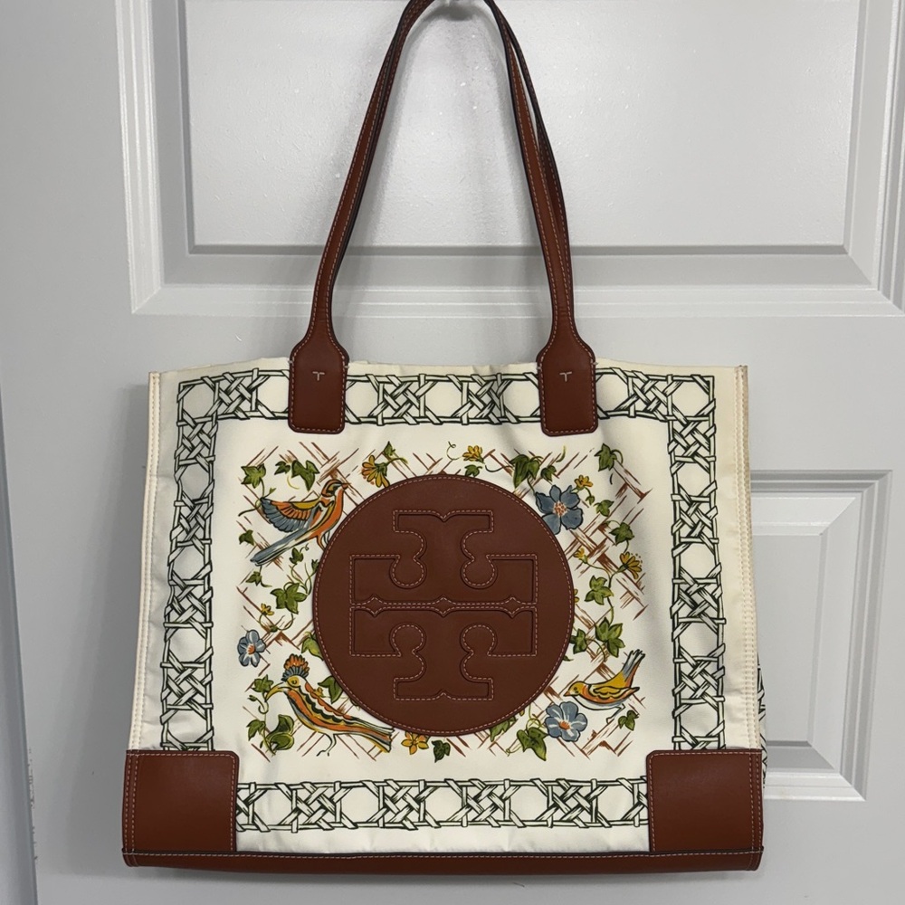 Tory Burch Floral Brown and Cream Tote